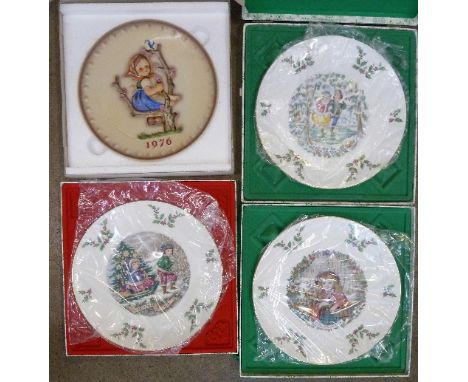 Four Royal Worcester collectors Christmas plates, five Royal Doulton plates and one Hummel plate