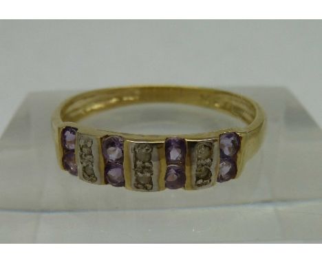 A 9ct gold, amethyst and diamond ring, weight 1.5g, size O