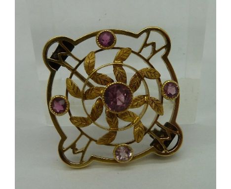 A 15ct gold and amethyst brooch, weight 4.4g