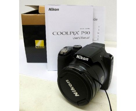 A Nikon Coolpix Compact digital camera with 24x zoom lens, 35mm equivalent, 26-624mm auto focus, vibration reduction, movie r