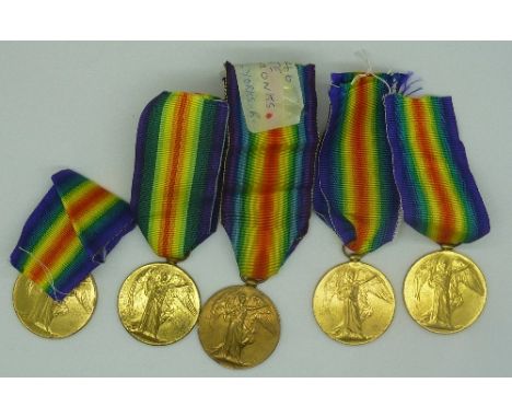 Five World War I Victory medals to M2-193051 Pte. G.W. Brown A.S.C., 181958 Spr. L.A. Lancaster R.E., 12046 Pte. W.H. Monks W