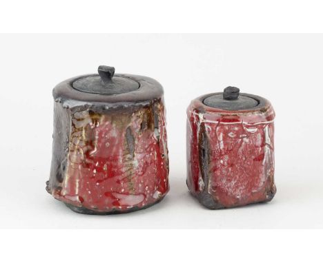 † MARGARET CURTIS (born 1955); a stoneware caddy partially covered in copper red glaze, impressed MC mark, height 11.5cm, and