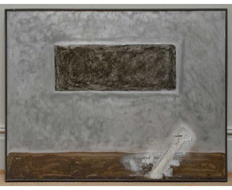 † ROBIN WELCH (1936-2019); 'Untitled', PVA sand, acrylic and oil on board, 72.5 x 94cm, framed.Provenance: Estate of Robin &a