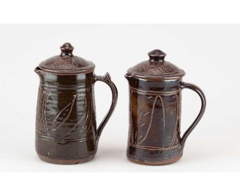 † RUPERT SPIRA (born 1960) for Wenford Bridge Pottery; an early stoneware coffee pot covered in iron glaze with incised decor