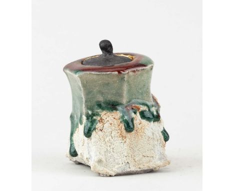 † EDDIE CURTIS (born 1953); a small faceted stoneware caddy, from the 'Blast' series, with textured surface partially covered