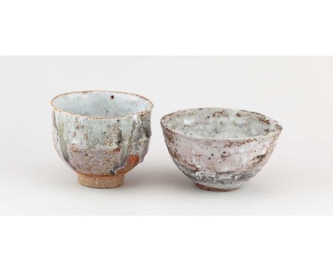 † ROBIN WELCH (1936-2019); a small stoneware bowl partially covered in white and lilac glaze, impressed RW mark, diameter 14c