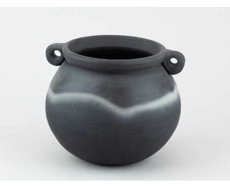 † JOHN LEACH (1939-2021) for Muchelney Pottery; a stoneware 'black mood' jar with lug handles, impressed JHL and pottery mark