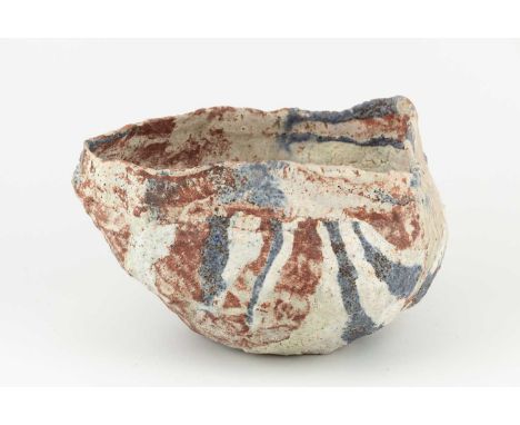 † EWEN HENDERSON (1934-2000); a bowl form of mixed laminated stoneware and bone china clays with white, cobalt and iron surfa