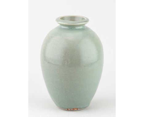 † AMANDA BRIER (born 1978) for Leach Pottery; an ovoid porcelain vase covered in celadon glaze, impressed AB and pottery mark