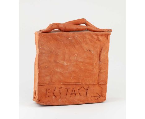 † MO JUPP (1938-2018); 'Ecstacy (sic) = Passion: She was "The Sinner" III', a reclining red clay figure on a large rectangula