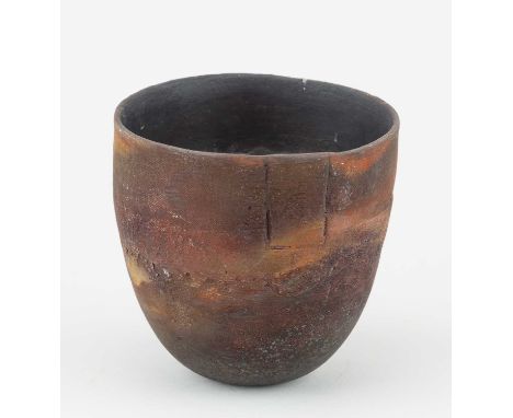 † JANE HOLLIDGE; a raku vessel, painted JH mark, height 12.5cm.Provenance: Estate of Robin &amp; Jenny Welch.Condition Report