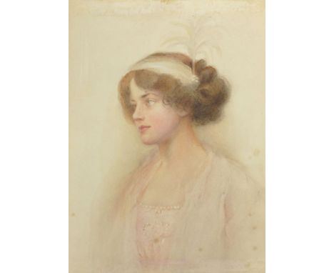 Circle of Eva Hollyer (1865-1948) British. Portrait of an Elegant Young Lady, Watercolour, 12.25" x 9".