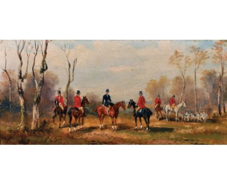 Rudolf Stone (19th - 20th Century) British. A Hunting Scene, Oil on Panel, Indistinctly Signed, 6.25" x 12.5", and three comp