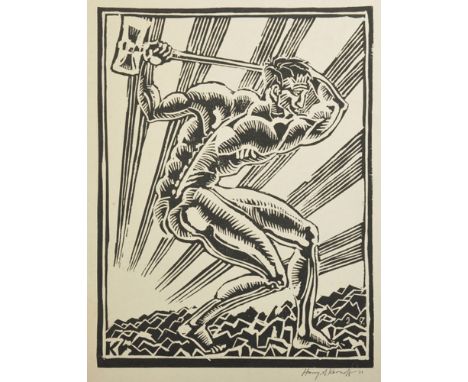 Harry Aaron Kernoff (1900-1974) Irish.  A Classical Naked Figure with an Axe, Woodblock Print, Signed and Dated '31, Unframed