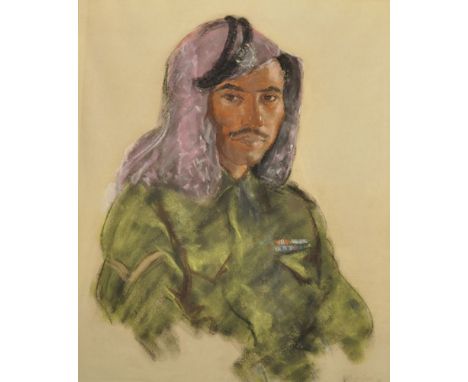 John Norton (20th Century) British. "Jundi/Awal Juma'a Faraj (Beni Atiyeh)", Portrait of a Soldier in the Arab Legion, Pastel