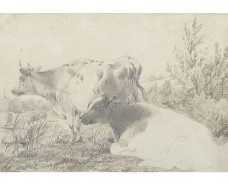 Thomas Sidney Cooper (1803-1902) British. A Sketch of Cattle in a River Landscape, Pencil, 6.5" x 9", and another by the same