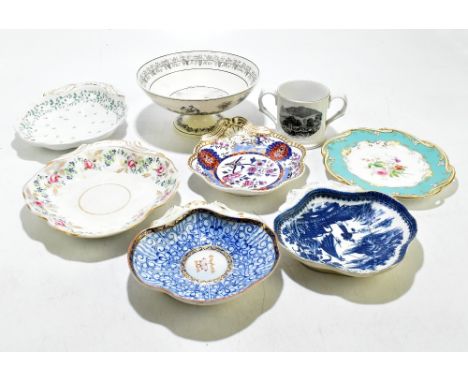 Assorted 19th century and later ceramics including a pedestal creamware bowl 'Historie Romaine les Horaces', diameter 24cm, a