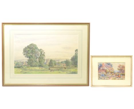 R. SCHWABE; watercolour, 'Cerne Abbas', signed lower left, 31 x 47cm, framed and glazed, together with with a further waterco