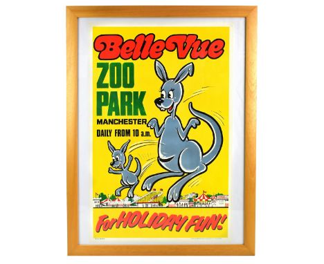 MANCHESTER INTEREST; an original Belle Vue Zoo Park Manchester advertising poster featuring kangaroo and joey to foreground a