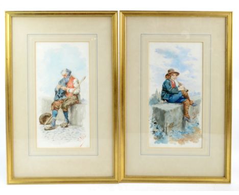 E VITALI (ITALIAN, ACTIVE LATE 19TH CENTURY); two watercolour figural studies, the first of an elderly gentleman smoking a pi