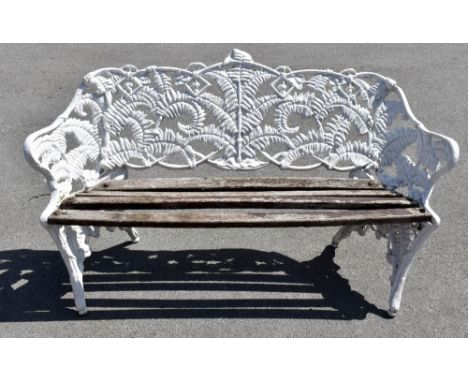 A Coalbrookdale style cast iron and wood fern pattern garden bench, height 75cm, width 151cm.Additional InformationThe bench 