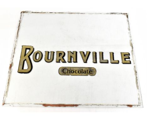 An early 20th century Bourneville Chocolate advertising shop window pane with gilt and black lettering, 64.5 x 73.5cm.Additio