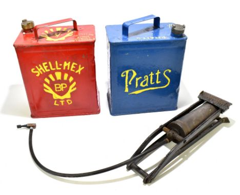 DUNLOP;&nbsp; a vintage standard foot pump, together with two oil cans comprising Shell-Mex and Pratts (3).Additional Informa