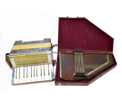 REICHELT; a rosewood effect auto harp, length 51cm, fitted in mahogany case, together with a Pietro piano accordion, cased (2