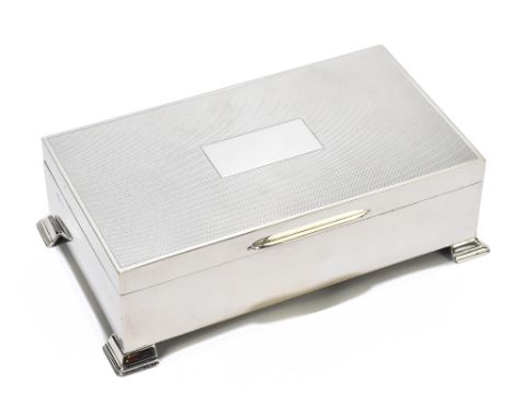 JAMES DIXON &amp; SONS; and Elizabeth II hallmarked silver cigarette box with blank cartouche and engine turned detail to lid