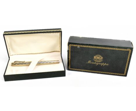 MONTEGRAPPA; a sterling silver fountain pen with 750 nib and engine turned decoration to the case, boxed.Additional Informati