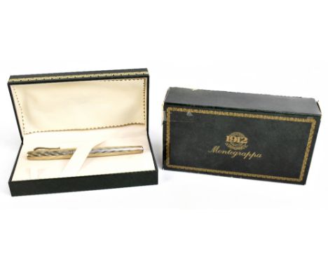 MONTEGRAPPA; a sterling silver fountain pen with 750 nib and engine turned decoration to the case, boxed.Additional Informati