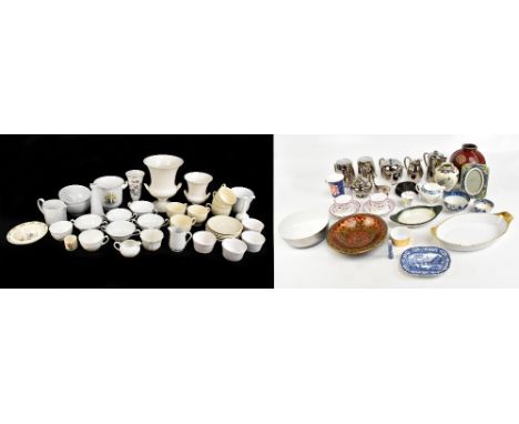 A quantity of assorted ceramics, including a Royal Worcester twin handled planter, with mythical beast mask heads, a blue and