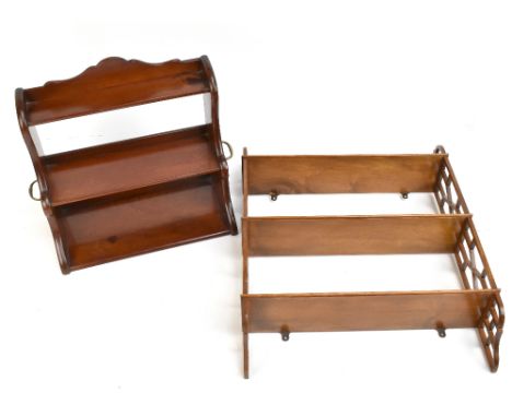 A 20th century mahogany Chippendale style hanging shelf of small proportions, with thee fixed shelves, width 44cm, together w