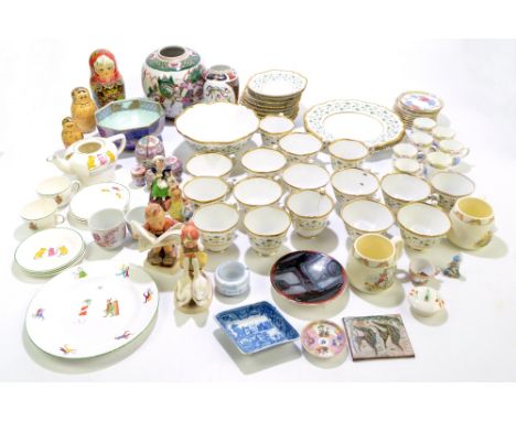 A collection of assorted ceramics to include a Wedgwood lustre octagonal bowl decorated with four claw dragon inside Greek ke