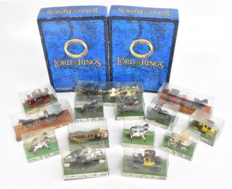 A collection of fourteen Italian historical series model horses and carriages, with four Bygone Age scale model pewter horses