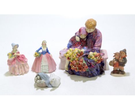 ROYAL DOULTON; a large figure group HN1342 'The Flower Seller's Children' (af), two smaller figures HN1809 'Cissie' (af), and
