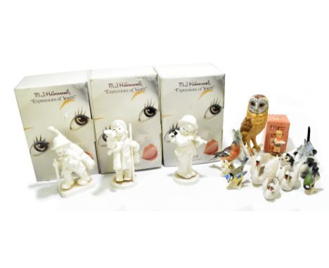 GOEBELS; three MJ Hummel figures comprising 'Little Celloist', 'Little Fiddler', and 'Hear Ye, Hear Ye', together with furthe