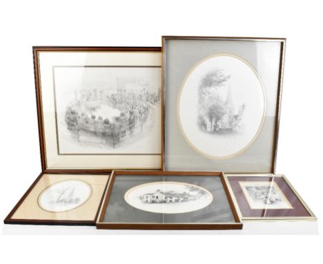 WILLIAM GELDART (born 1936); five monochrome prints with two signed examples, depicting a cattle auction held by Frank R. Mar