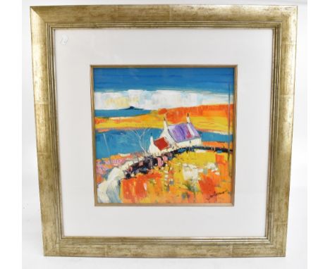 JOLOMO (JOHN LOWRIE MORRISON, born 1948); a limited edition signed coloured print, Scottish landscape with cottage to foregro