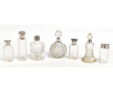 A hallmarked silver mounted cut glass globular scent bottle and stopper, Birmingham 1901, height 12cm, with a silver lidded f