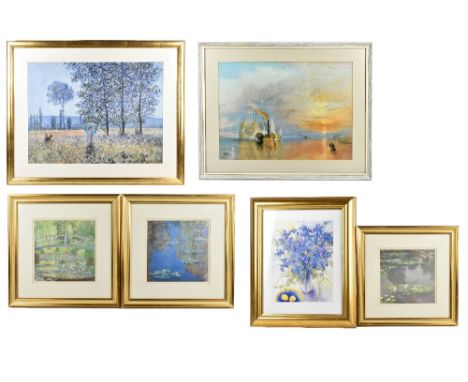 AFTER CLAUDE MONET; a colour print, 'Sunlight Effect under the Poplars', 47 x 62cm, framed and glazed, with three smaller pri