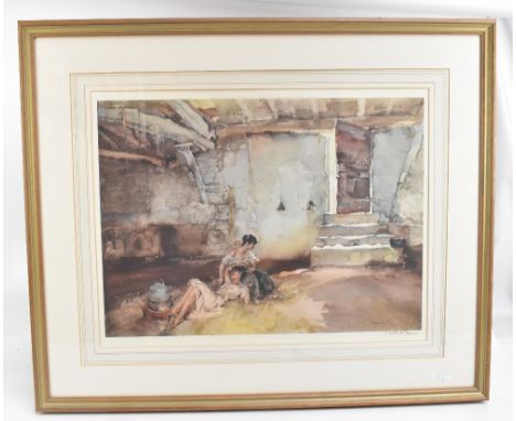SIR WILLIAM RUSSELL FLINT RA ROI (Scottish, 1880-1969); a signed coloured print, two women in interior, 44 x 60.5cm, framed a