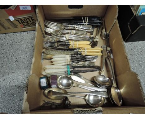 A selection of vintage  flatware and table cutlery including ornate mother of pearl handle fork and knife set