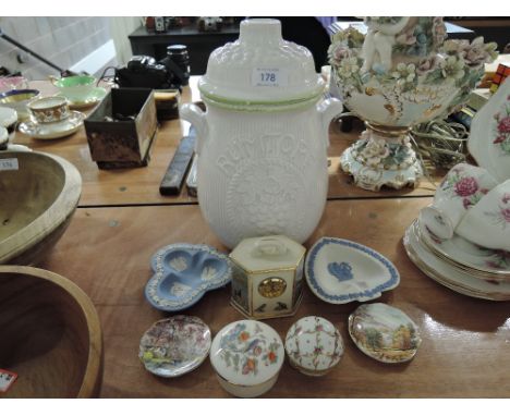 A selection of vintage ceramics including Rumtopf lidded jar