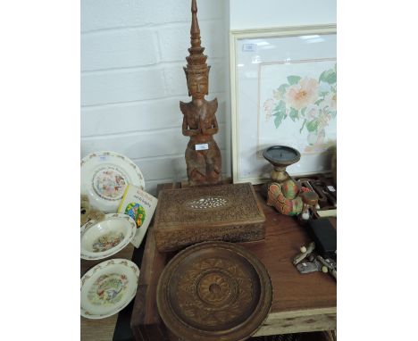 A selection of vintage treen middle eastern carved object including large Buddah