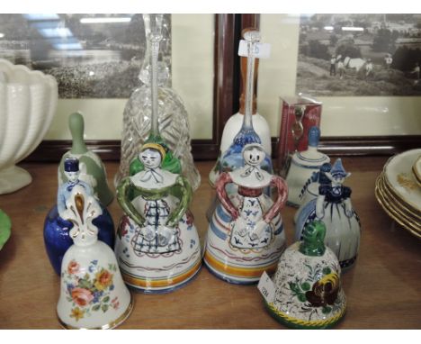 A selection of glass ceramic and other collectable dinner bells 
