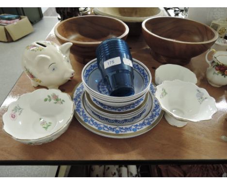 A vintage ceramic piggy bank and other items