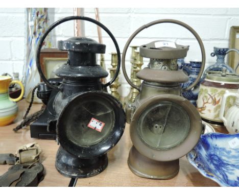 Two vintage motor car side lamps by H and B model No. 1008 ideal for restoration 