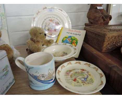 A selection of vintage childrens items including Bunnykins plate and bowl set