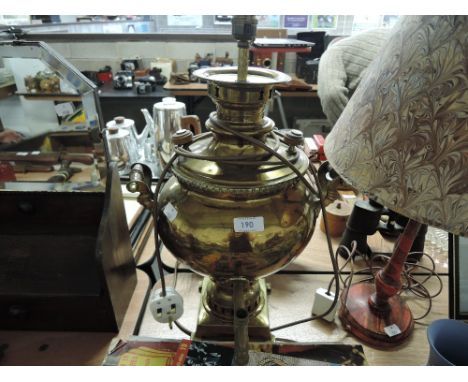 A vintage brass samovar converted lamp
